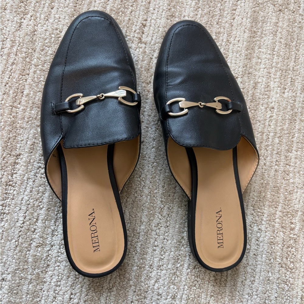 Merona Black Mules with Gold Accent